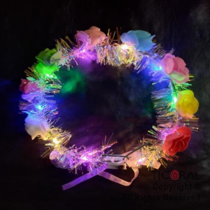 VINCHA CORONA FLORES MULTICOLOR LUMINOSO LED X 10